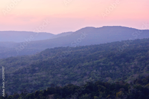 Landscape of mountain hill and purple sky