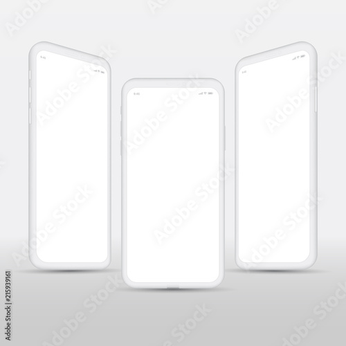 White smartphone blank screen isolated. Responsive screens mockups to showcase your app or mobile web site design. Vector illustration