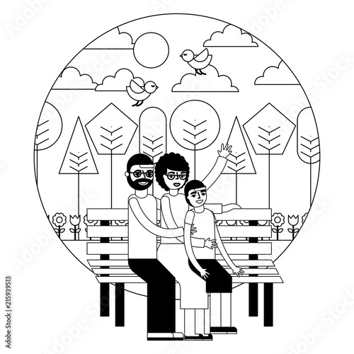 grandparents couple with grandson in chair