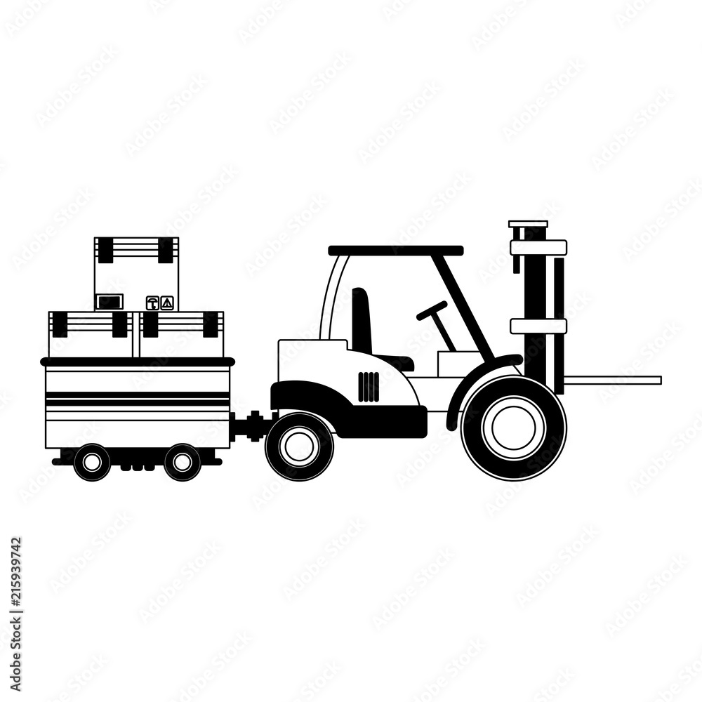 Forklift carrying cart with boxes vector illustration graphic design Forklift carrying cart with boxes vector illustration graphic design