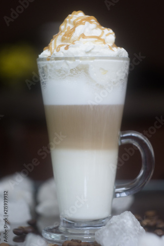 Latte three-layered. Milk coffee cocktail