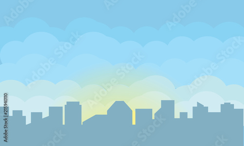 Silhouette of a big city at dawn. Vector illustration.