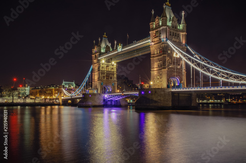 Illuminated Tower Bridge at night in London