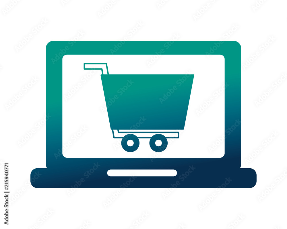 laptop computer with shopping cart