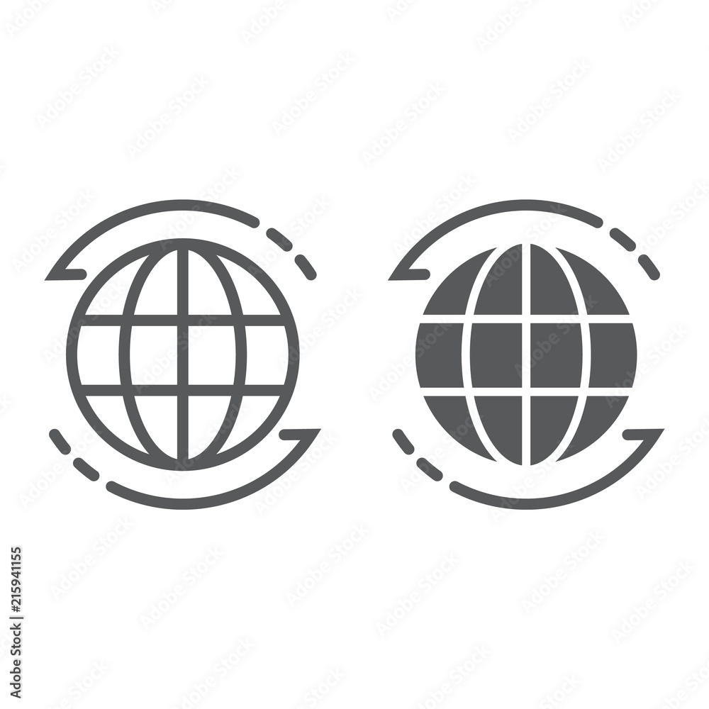 Fototapeta premium Worldwide line and glyph icon, globe and world, planet sign, vector graphics, a linear pattern on a white background, eps 10.