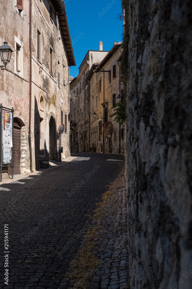 Street view of an old stone town.