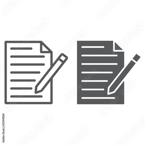 Contact form line glyph icon, paper and pen, blank sign, vector graphics, a linear pattern on a white background, eps 10.