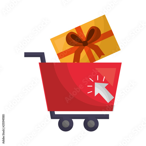 shopping cart gift box clicking buy online