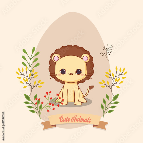 cute icon with decorative leves and floers over brown background, colorful design. vector illustration