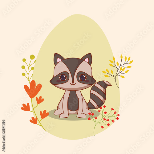 cute icon with decorative leves and floers over brown background, colorful design. vector illustration