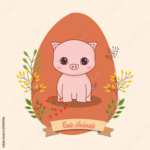 cute icon with decorative leves and floers over brown background, colorful design. vector illustration