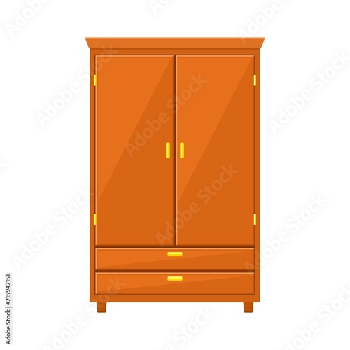 Closed wardrobe isolated on white background. Natural wooden Furniture. Wardrobe icon in flat style. Room interior element cabinet to create apartments design. Vector illustration