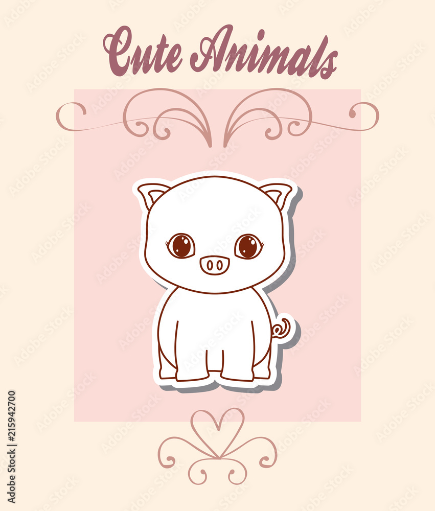 cute animals design with piggy icon over pink background, colorful design. vector illustration cute animals design with piggy icon over pink background, colorful design. vector illustration