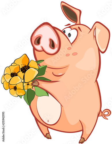  Illustration of a Cute Pig. Cartoon Character 
