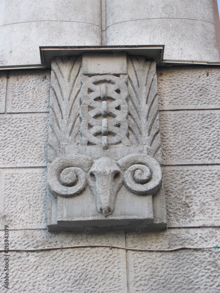 Fragment of the facade of the building in the Art Nouveau style, St. Petersburg