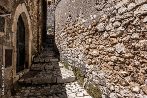 Stairs on a medieval town pathway.