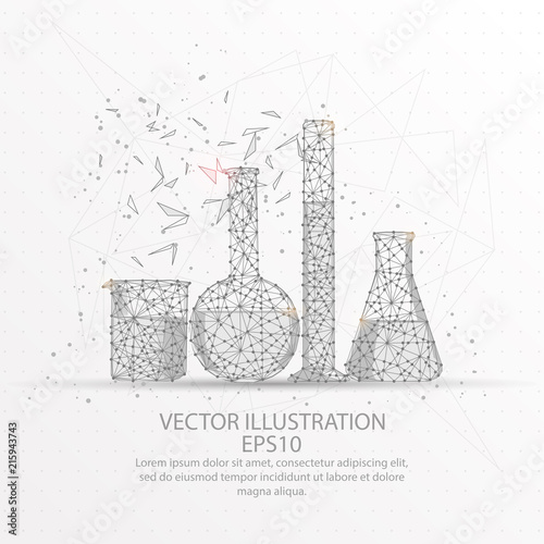 Test tubes low poly wire frame on white background.