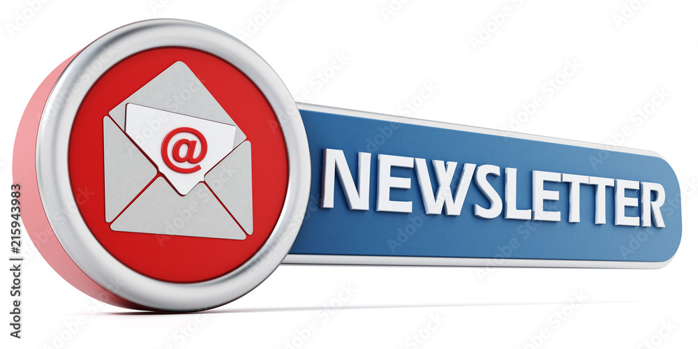 Newsletter word and envelope icon isolated on white background. 3D illustration Newsletter word and envelope icon isolated on white background. 3D illustration