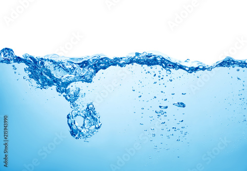 water with splash and air bubbles on white background