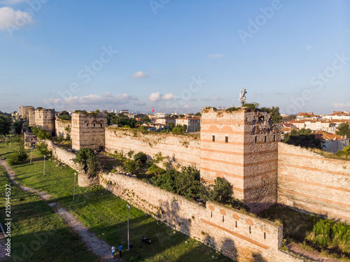 Photography Aerial Drone View of Ancient Constantinople's Walls in Istanbul / Byzantine Cons