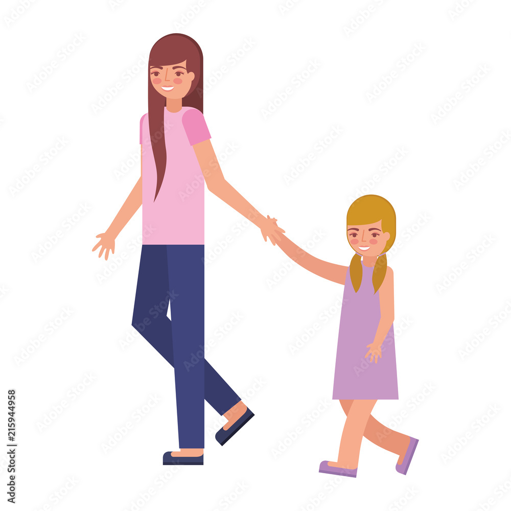 cute mother with daughter avatar character