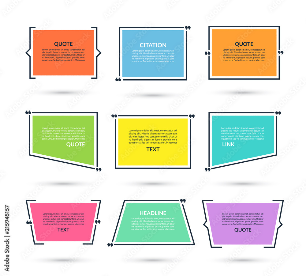 Quote box, speech bubble, text in brackets, citation empty frame isolated on white background. Vector illustration