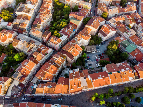 Aerial Drone View of Unplanned Urbanization Istanbul Capa Sehremini Aksaray / Turkey. photo