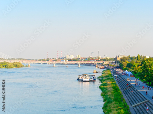 View of the Vistula boulevards in Warsaw and life in the city. Poland.