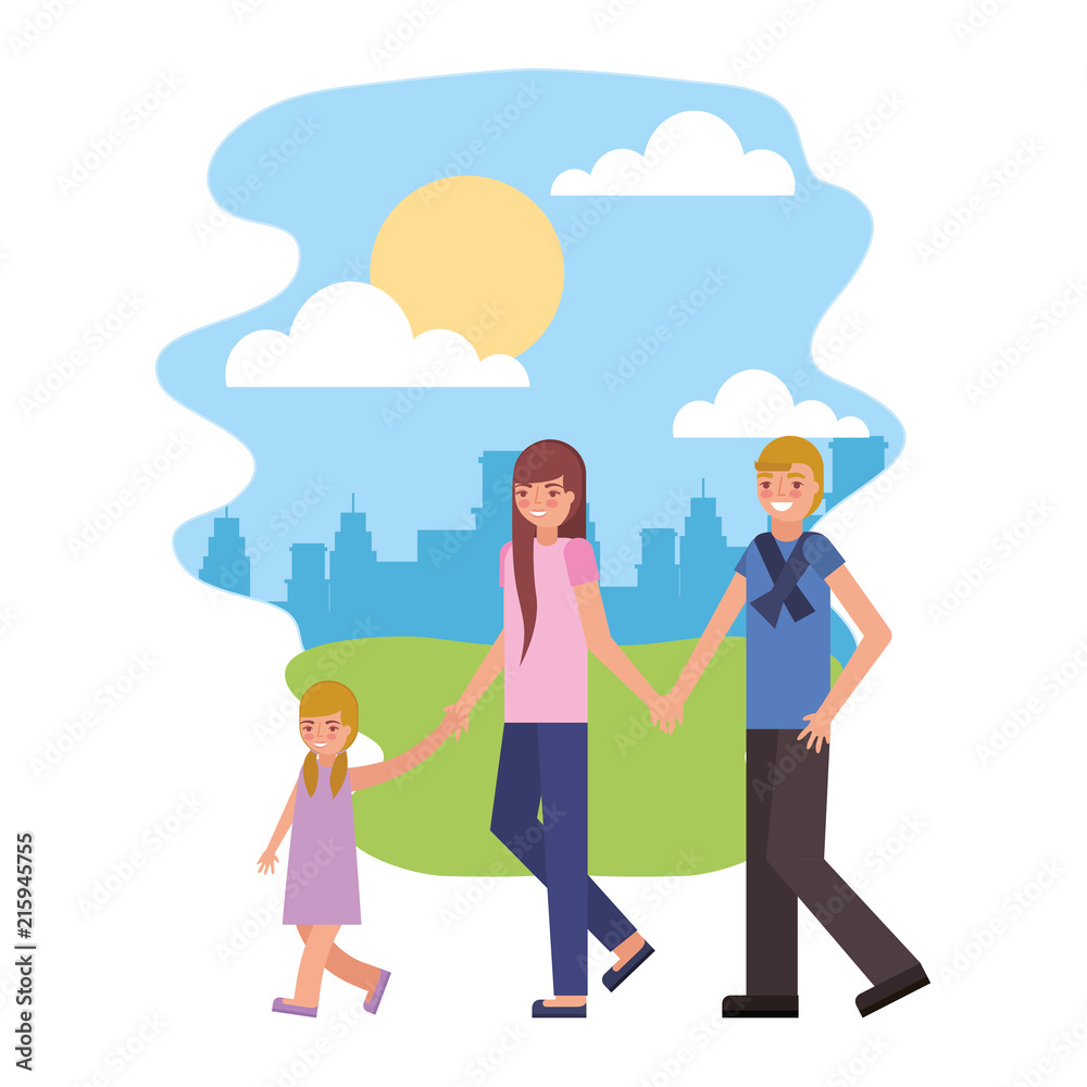 cute family with daughter in landscape