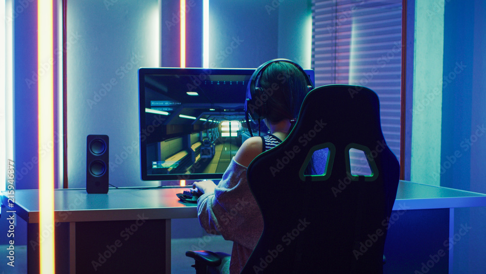 Two Pretty Gamer Girls Playing an Online Game in the Dark Neon Gaming Club,  Lifestyle Stock Footage ft. cellular & clothes - Envato Elements