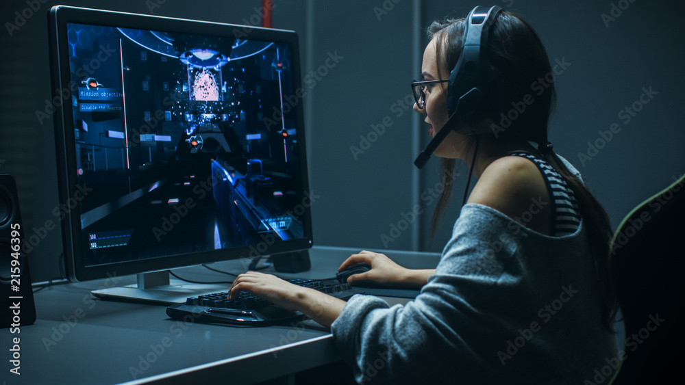 Premium Photo  Man gamer teaching his girlfriend playing space shooter  video game on rgb powerful personal computer. pro cyber woman with headset  performing video games streaming from home during online tournament