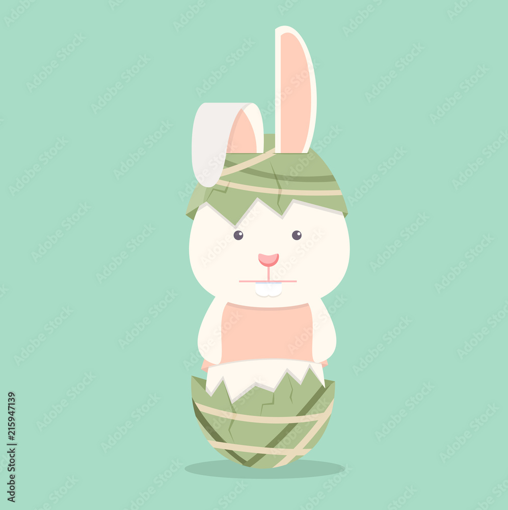 Obraz premium Flat Funny rabbit with easter eggs