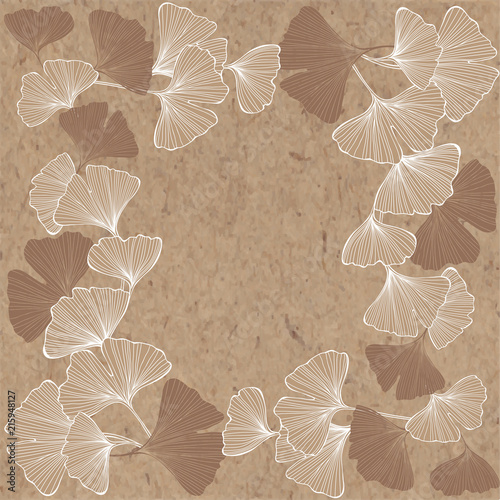 Floral frame with ginkgo biloba on kraft paper. Vector illustration with place for text. Greeting card, invitation or isolated elements for design.