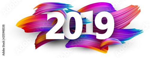 2019 new year festive background with colorful brush strokes.