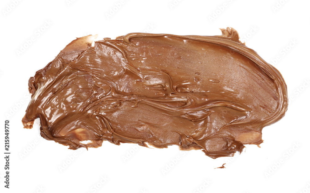 Cream chocolate spreading isolated on white background, top view Cream chocolate spreading isolated on white background, top view