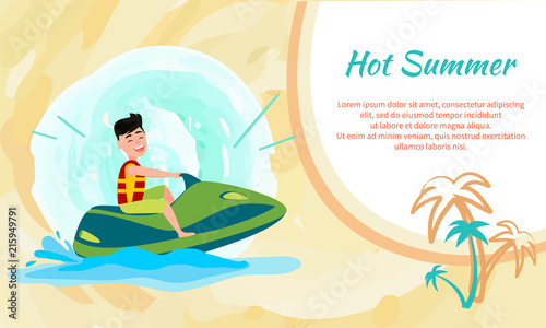 Hot Summer Poster with Place for Text and Jet Ski