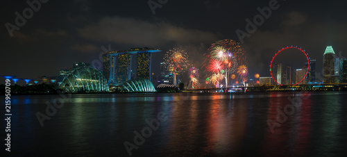 Photography Beautiful fire work of Singapore National Day 2018 the popular tourist attractio