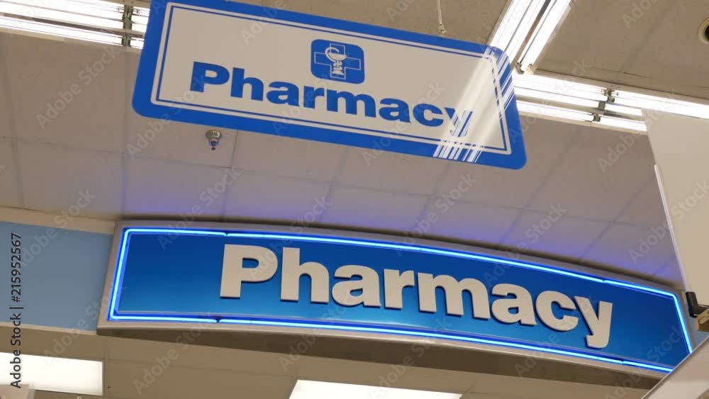 Motion of pharmacy sign inside London drugs store with 4k resolution Motion of pharmacy sign inside London drugs store with 4k resolution