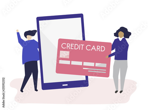 People making an online credit card transaction illustration