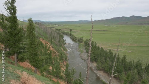 Trees and cliff at the Orkhon river in Mongolia. photo