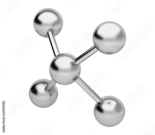 3d rendering illustration. Chrome polished molecule model abstract concept. Molecular shape isolated on white background.
