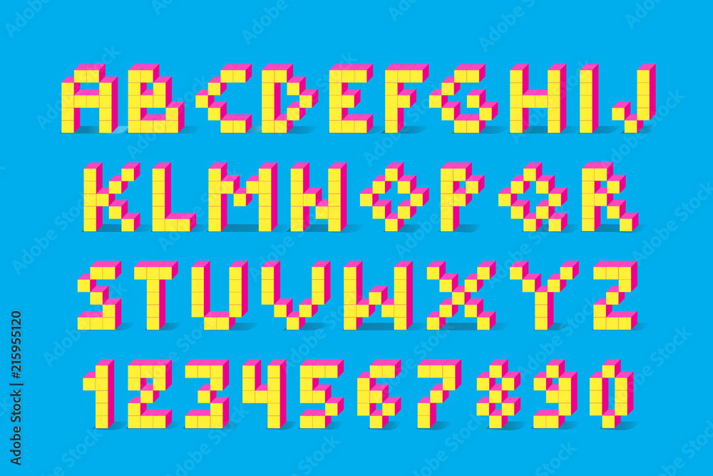 Pixel retro video game font. Pixel retro video game font.