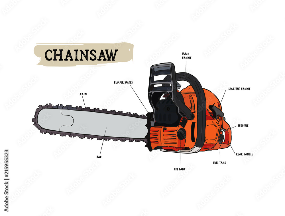 Vector chainsaw - petrol chain saw, hand draw sketch vector. Vector chainsaw - petrol chain saw, hand draw sketch vector.