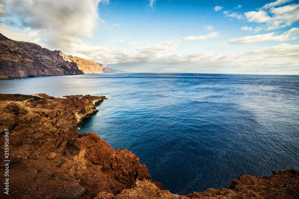 View of the Los Gigantes cliffs from Punta de Teno, Tenerife, Canary Islands, Spain