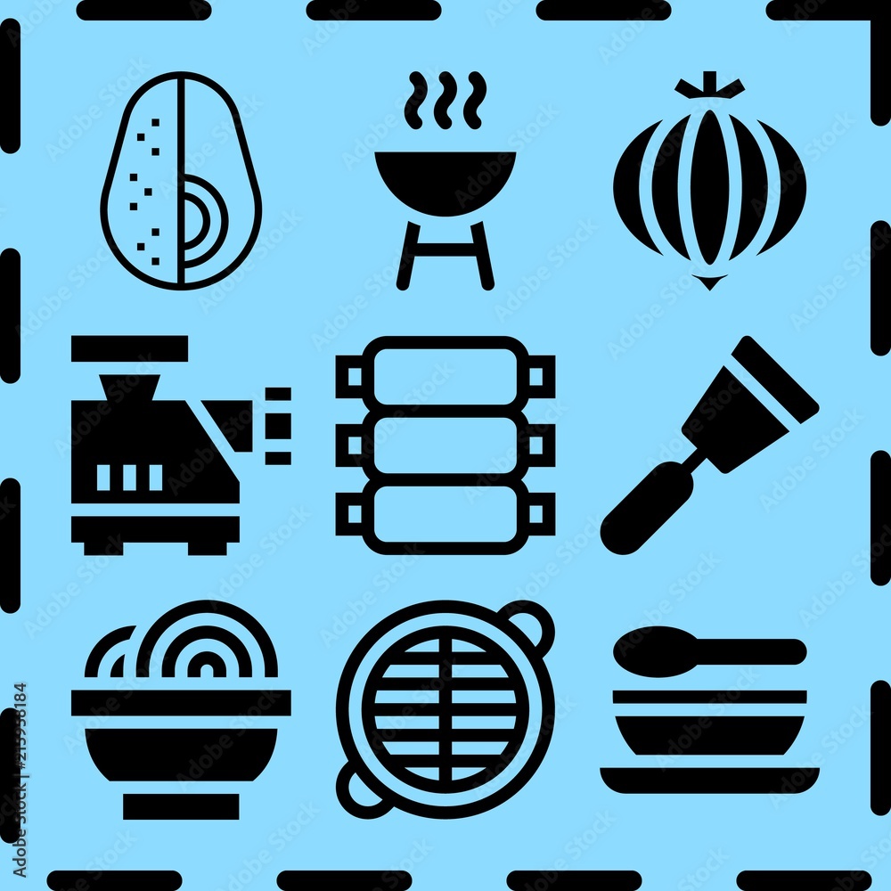 Simple 9 icon set of cooking related [iconsRandom:4] vector icons. Collection Illustration