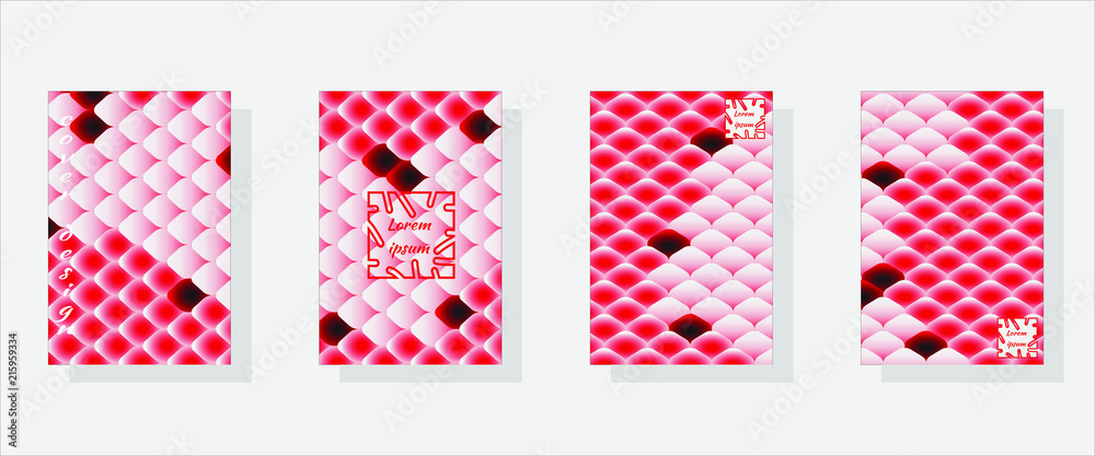 Set of fashionable modern design templates for covers. National oriental pattern, multi-colored fish scales of carp Koi. Vector illustration. Set of fashionable modern design templates for covers. National oriental pattern, multi-colored fish scales of carp Koi. Vector illustration.
