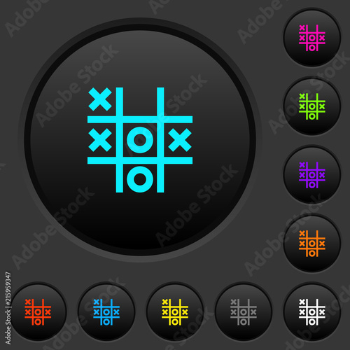 Tic tac toe game dark push buttons with color icons