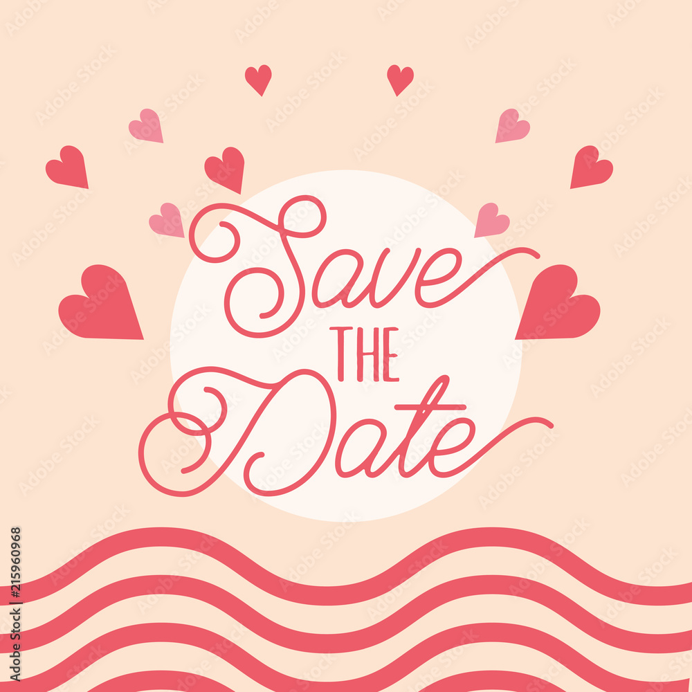 save the date pink hearts romantic card vector illustration