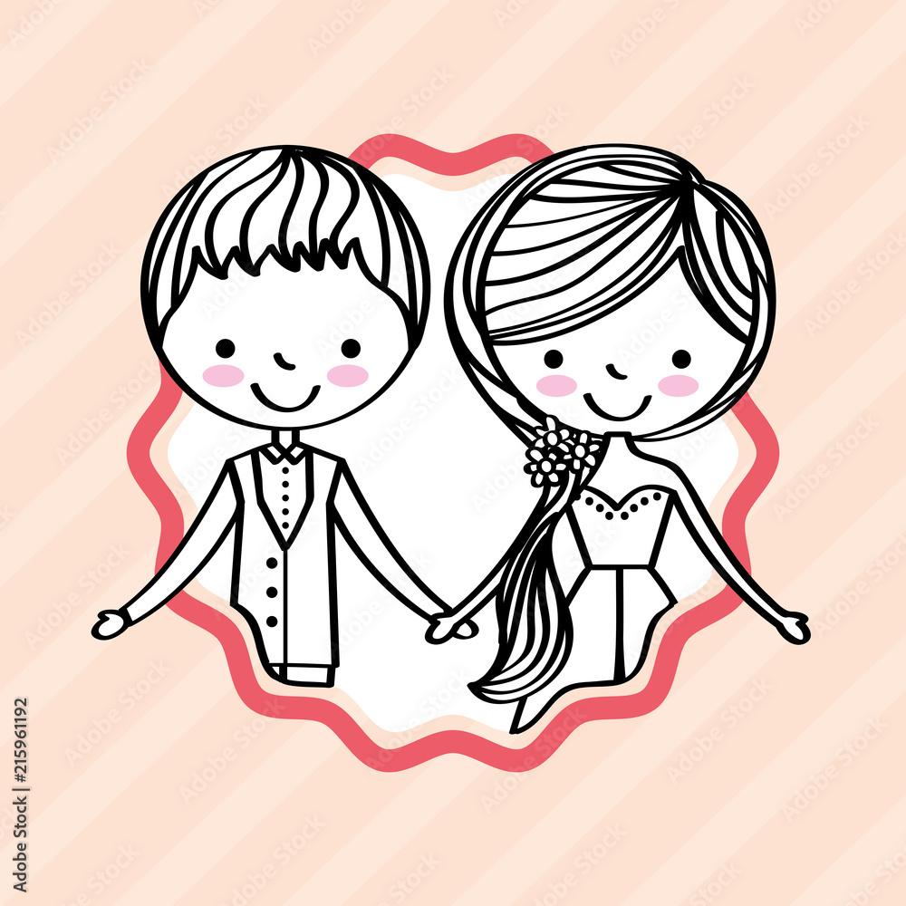 cute wedding couple romantic badge vector illustration cute wedding couple romantic badge vector illustration