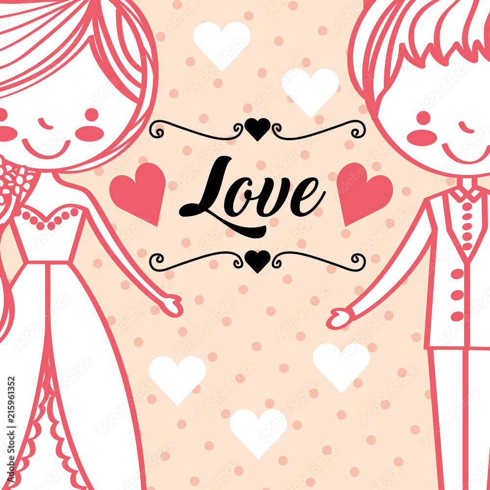 cute wedding couple love romantic card vector illustration
